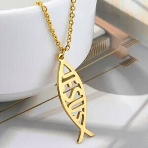 Jesus Fish Necklace Stainless Steel Christian Faith Quality Bible Jewelry - NEW!
